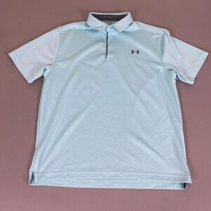 Under Armour HeatGear‎ Polo Shirt Men's Large Loose Fit Striped Blue Mint *Flaw